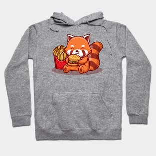 Cute Red Panda Eating Burger With Fries Hoodie